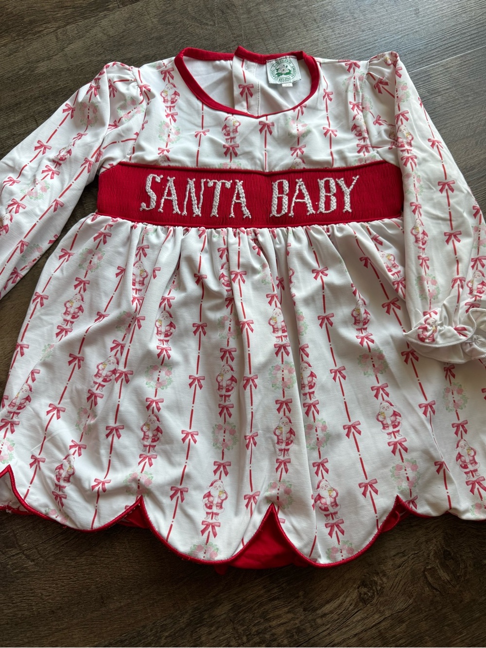 Santa Baby Red & White Smocked Bubble Dress